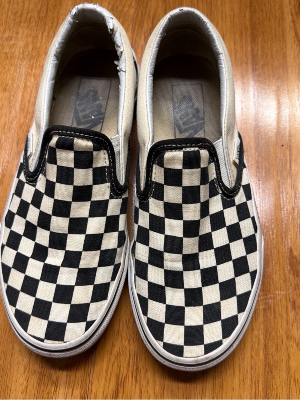 Vans Slip-On Checkerboard Canvas Shoes - Black & Cream